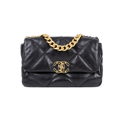 香奈兒 CHANEL 19 口蓋包 菱格紋 金銀鍊帶 手提 肩背包 AS1160 晶片款 黑19 小號 防塵袋/原廠盒子