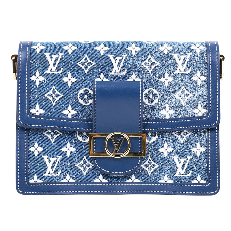 路易威登 LOUIS VUITTON Dauphine MM 手提包 丹寧 翻蓋斜背 鏈帶包 M59631 晶片款  原廠盒子/防塵袋