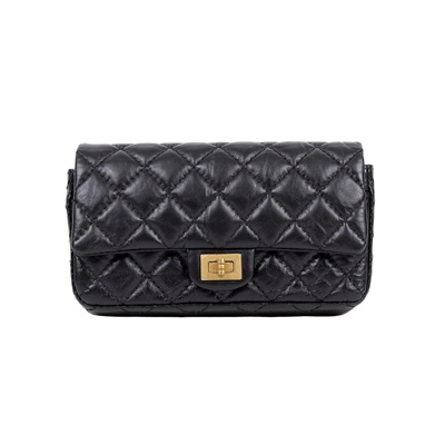 香奈兒 CHANEL 2.55 腰包 口蓋包 A57791 黑金2.55腰包 DUST  BAG/原廠盒子/保證卡