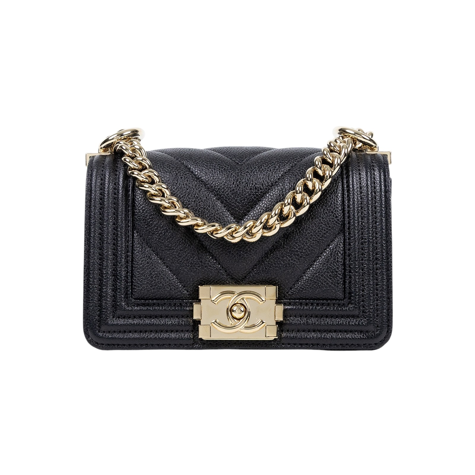 香奈兒 CHANEL Boy 迷你 口蓋包 A67364 晶片款 黑金荔枝MINI BOY 原廠盒子