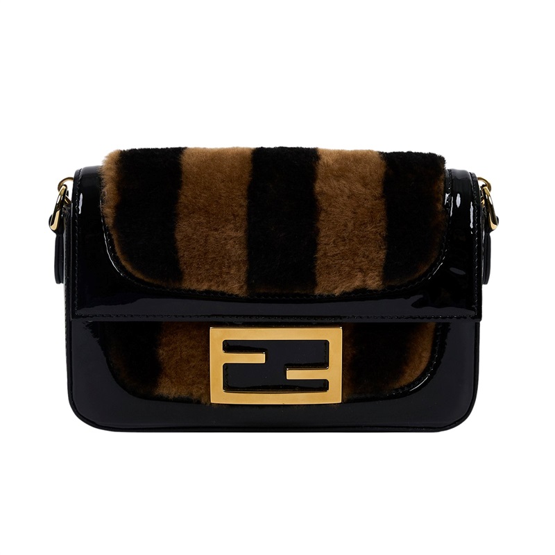 芬迪 FENDI 迷你 Baguette 8BS017A9Y2 毛毛條紋MINI法棍 原廠盒子/防塵袋/保證卡