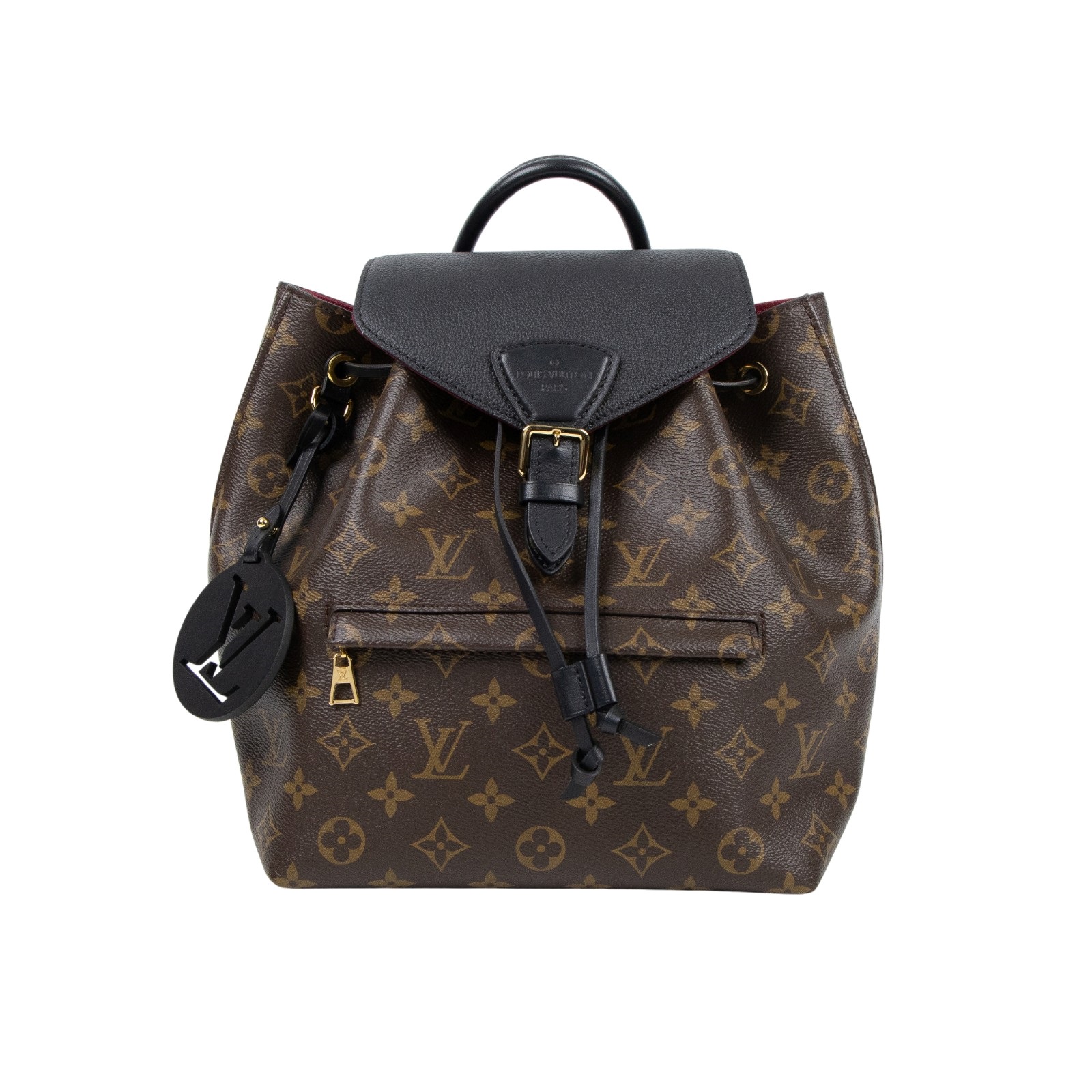 路易威登 LOUIS VUITTON Montsouris PM 經典帆布 牛皮 扣式 束口 後背包 棕色 黑色 M45515 晶片款  原廠盒子/防塵袋/購買證明