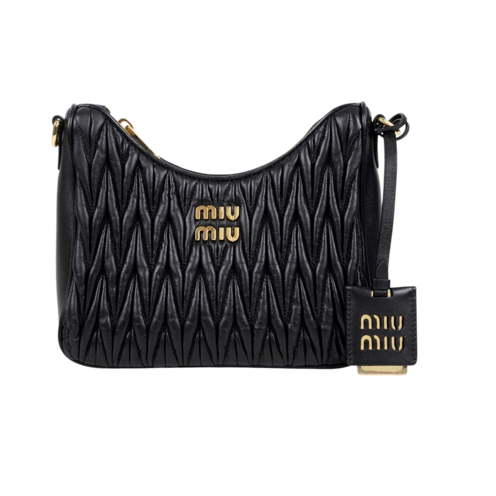 繆繆 MIU MIU Matelasse 納帕軟皮 單肩包 5BH211_N88 黑抓皺Matelassé 2WAY 原廠盒子/防塵袋/保證卡/背帶