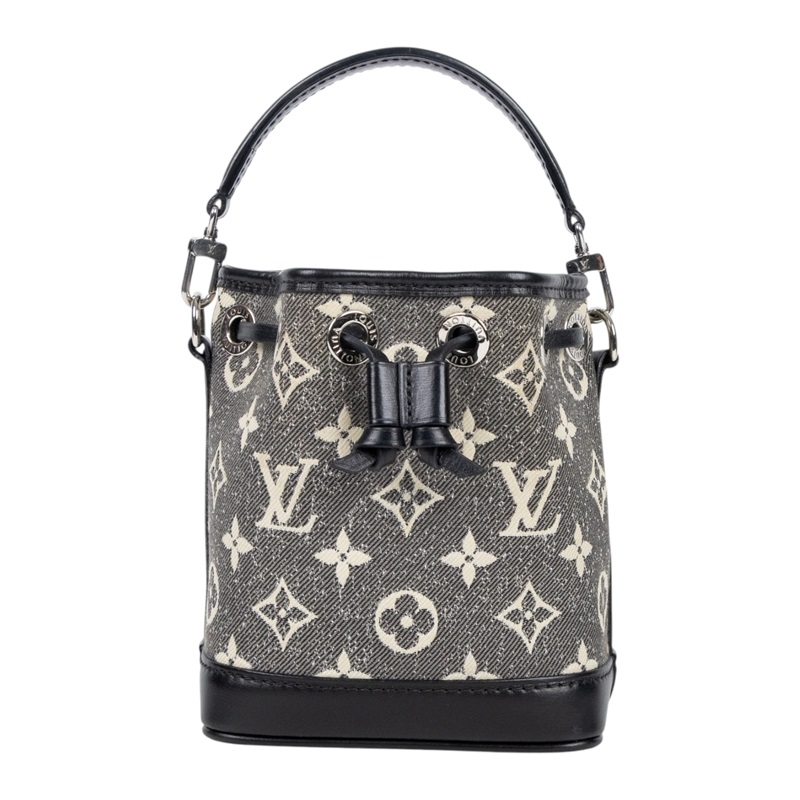路易威登 LOUIS VUITTON Nano Noé 束口水桶包 黑色丹寧 M46449 黑白原花帆布NANO NOE 背帶2/(晶片消磁)