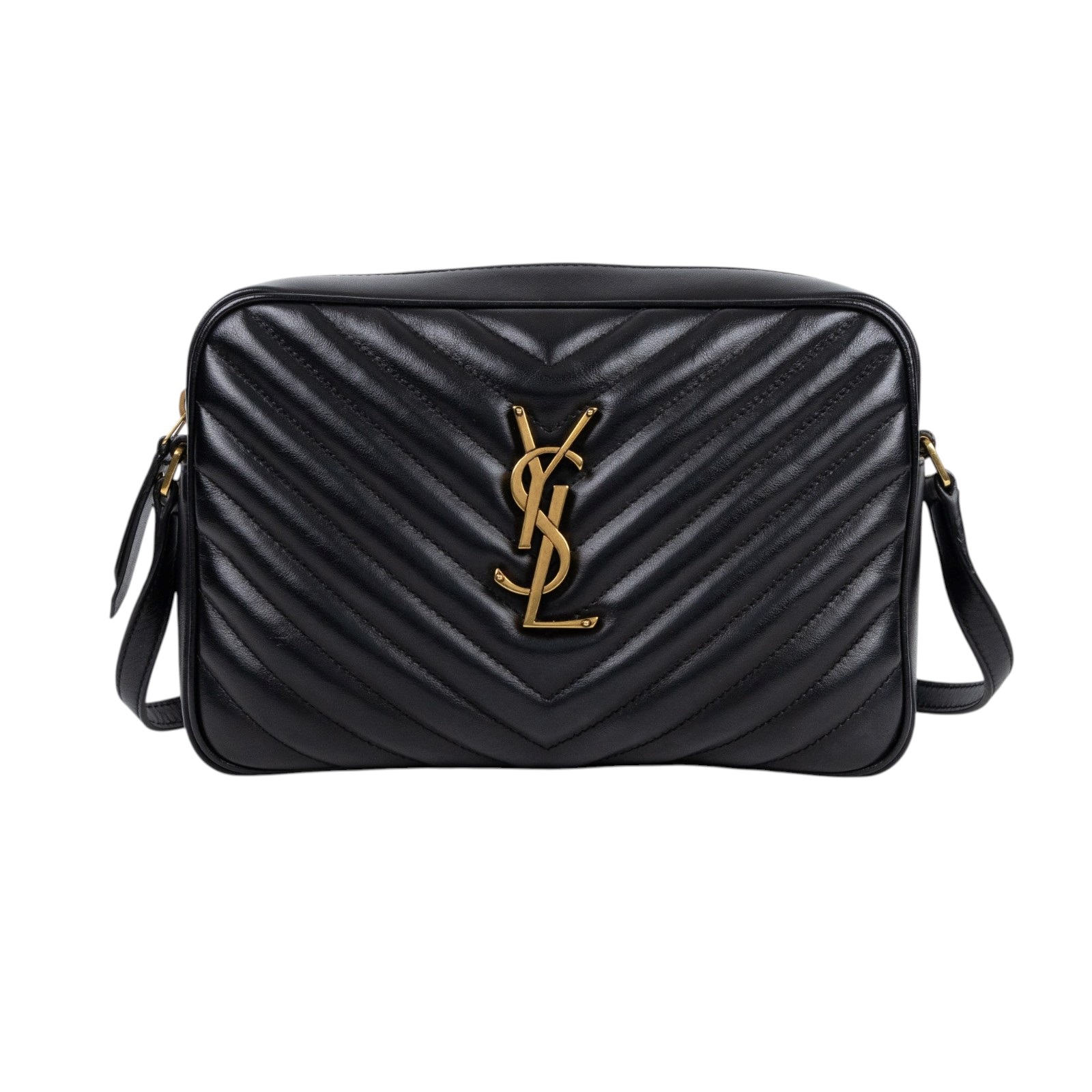 聖羅蘭 YSL SAINT LAURENT Monogram V字紋 流蘇 斜背包 金色五金 520534DV707 黑金流蘇相機包 防塵袋