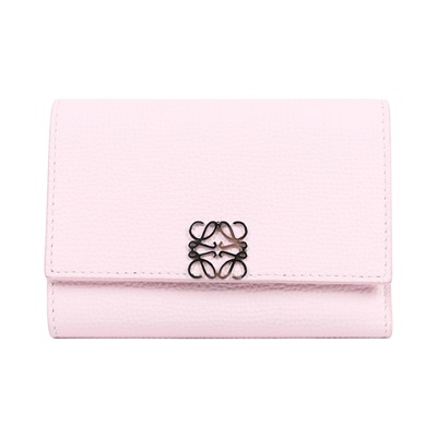 羅意威 LOEWE 小型鵝卵石紋小牛皮 Anagram 直式錢包 C821S33X12 粉ANAGRAM三折短夾 原廠盒子/防塵袋