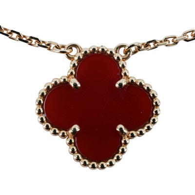 梵克雅寶 Van Cleef & Arpels Vintage Alhambra 吊墜 小型 VCARD38500 YG 紅玉髓幸運草項鍊 原廠盒子/購買證明