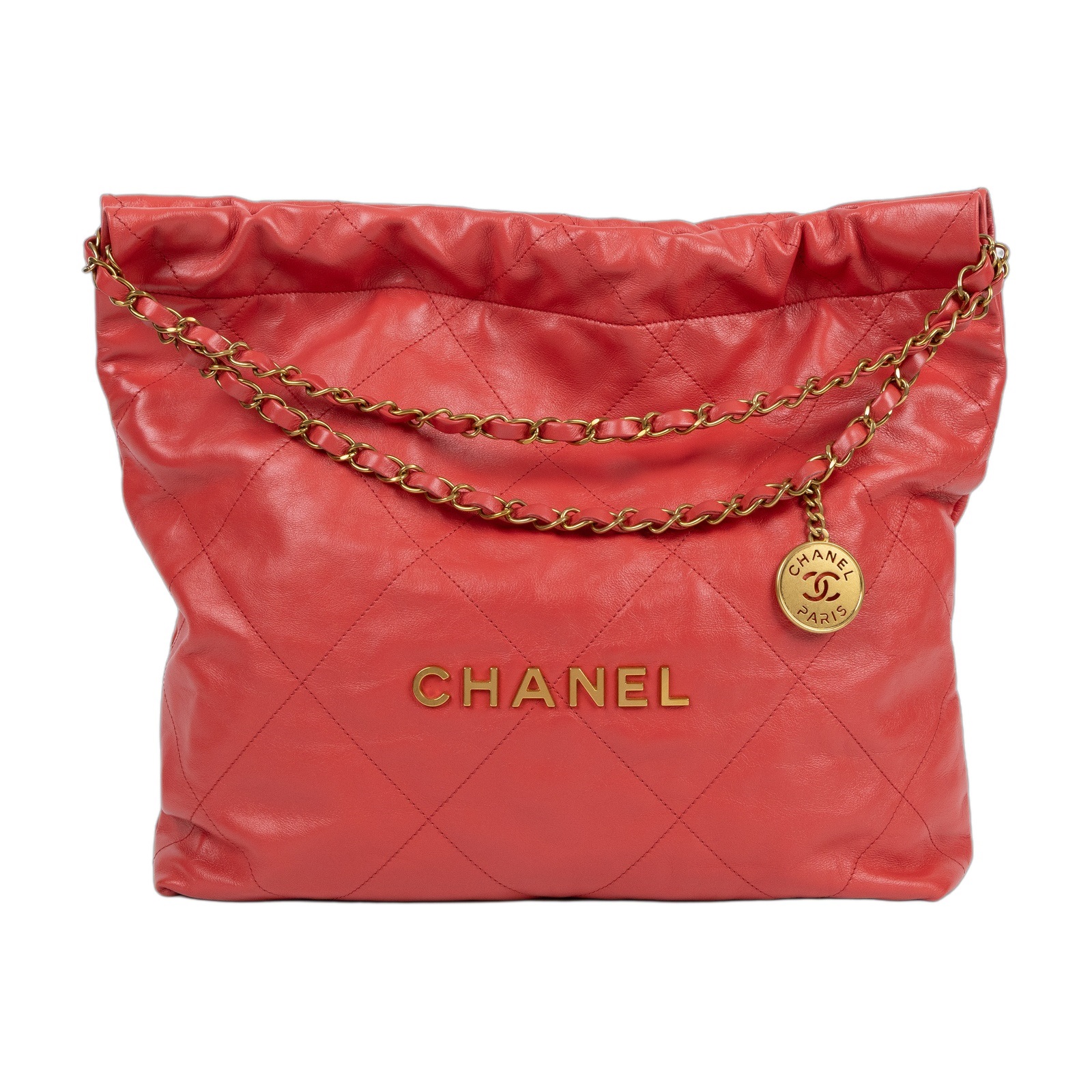 香奈兒 CHANEL 22 中型 束口包 AS3261 晶片款 莓果紅22包 中號 內袋