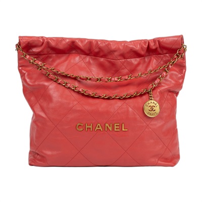 香奈兒 CHANEL 22 中型 束口包 AS3261 晶片款 莓果紅22包 中號 內袋