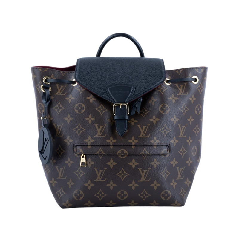 路易威登 LOUIS VUITTON Montsouris PM 經典帆布 牛皮 扣式 束口 後背包 棕色 黑色 M45515 晶片款  防塵袋/購買證明