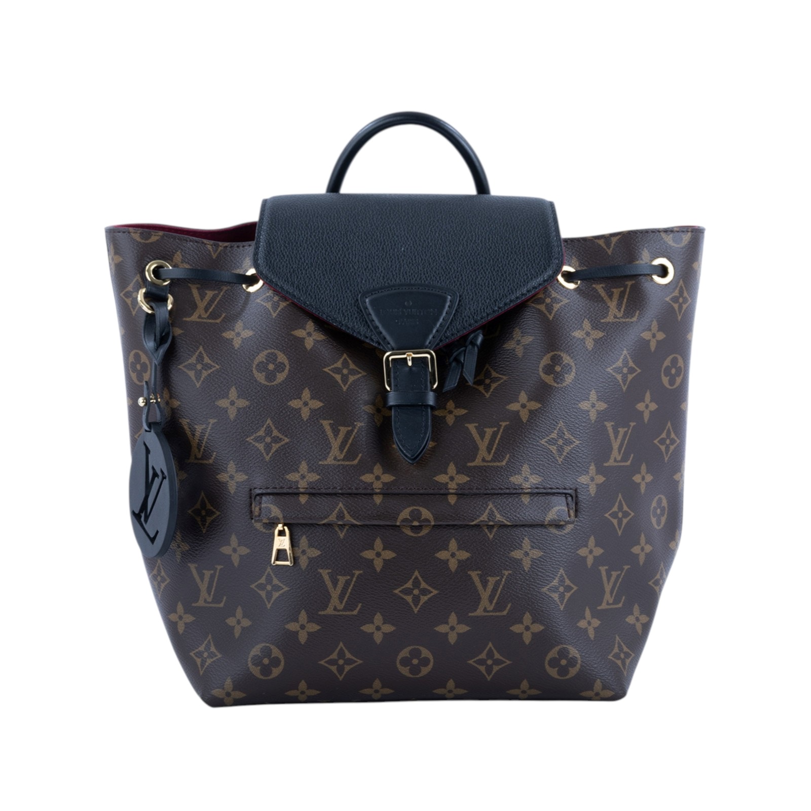 路易威登 LOUIS VUITTON Montsouris PM 經典帆布 牛皮 扣式 束口 後背包 棕色 黑色 M45515 晶片款  防塵袋/購買證明