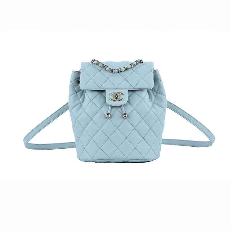 香奈兒 CHANEL 菱格 小型 雙肩 後背包 AS4058 晶片款 淺灰綠荔枝後背包 原廠盒子/防塵袋/台灣購買證明影本