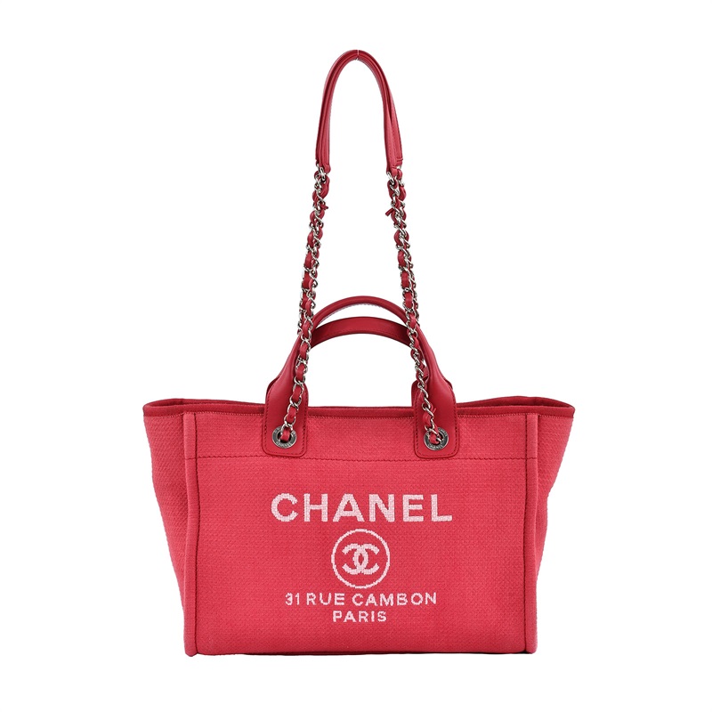 香奈兒 CHANEL 海灘包  晶片款 　橘紅帆布沙灘包小號 防塵袋