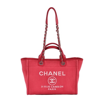 香奈兒 CHANEL 海灘包  晶片款 　橘紅帆布沙灘包小號 防塵袋