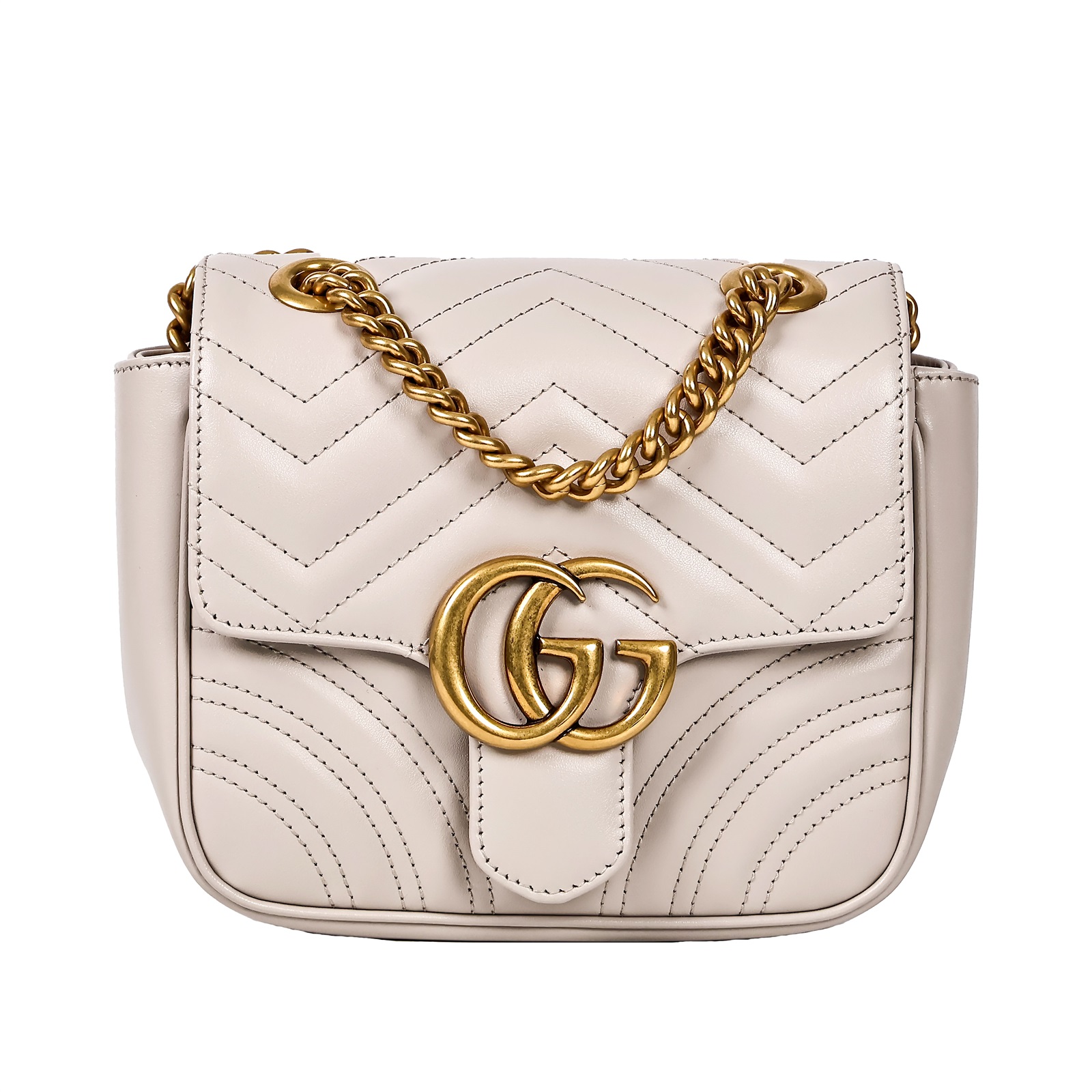 古馳 GUCCI Marmont 方胖子 肩背包 739682 米MARMONT肩背包 原廠盒子/防塵袋/購買證明影本