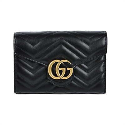 古馳 GUCCI GG Marmont 絎縫 迷你 肩背包 474575 黑MARMONT WOC 防塵袋