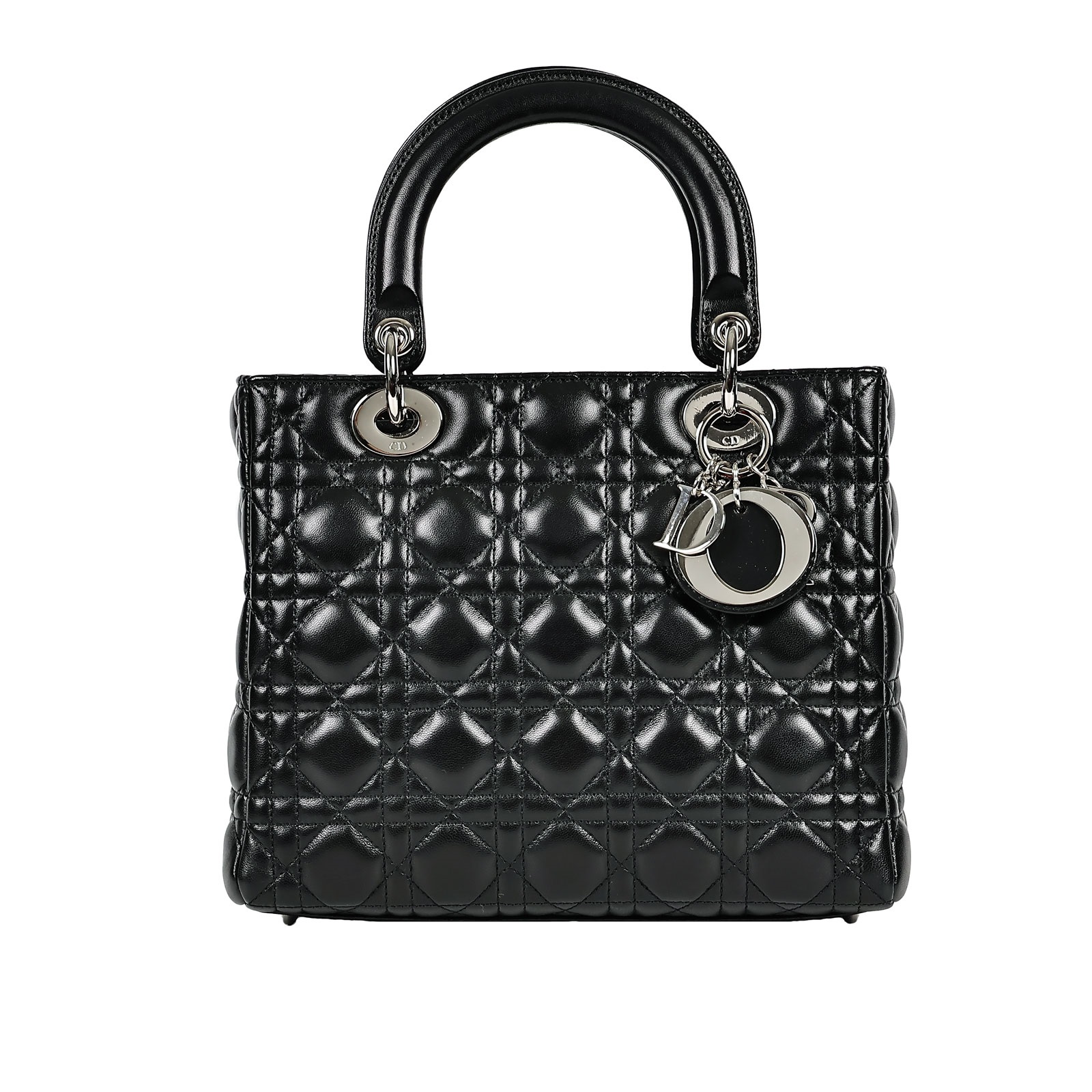 迪奧 CHRISTIAN DIOR Lady Dior 中型 肩背 斜背 手提包  黑銀LADY DIOR 中碼 原廠盒子/防塵袋/保證卡