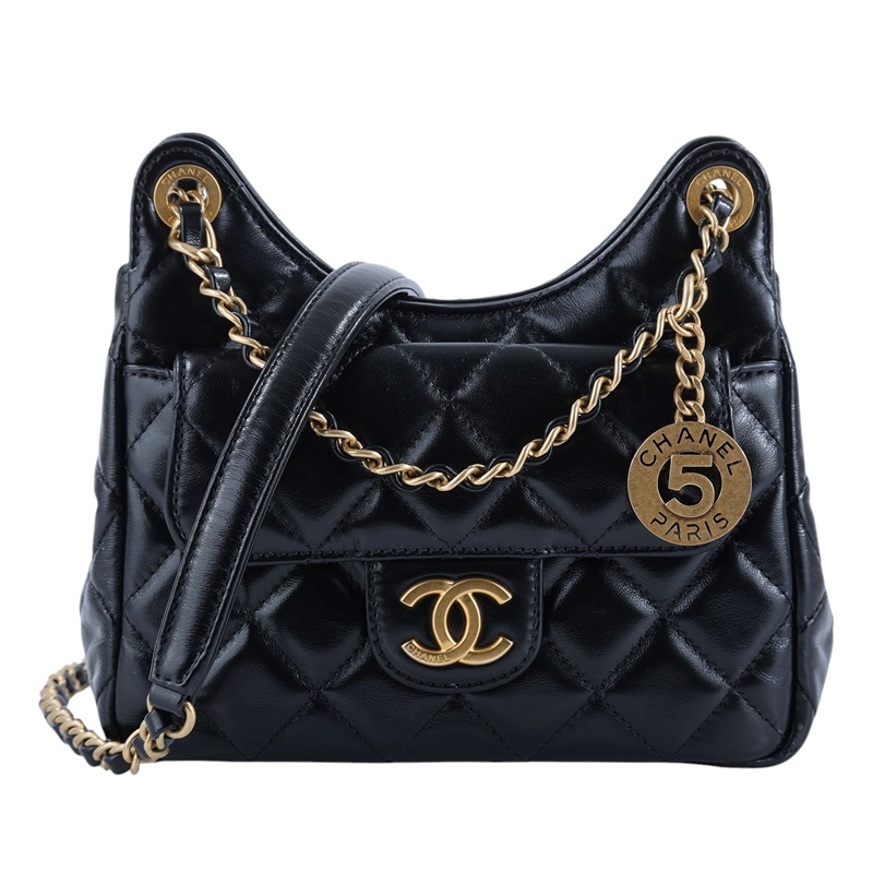 香奈兒 CHANEL 流浪包 菱格紋 鏈帶包 AS4323 晶片款 黑油蠟皮HOBO 原廠盒子/防塵袋/購買證明影本