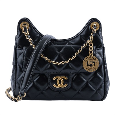 香奈兒 CHANEL 流浪包 菱格紋 鏈帶包 AS4323 晶片款 黑油蠟皮HOBO 原廠盒子/防塵袋/購買證明影本