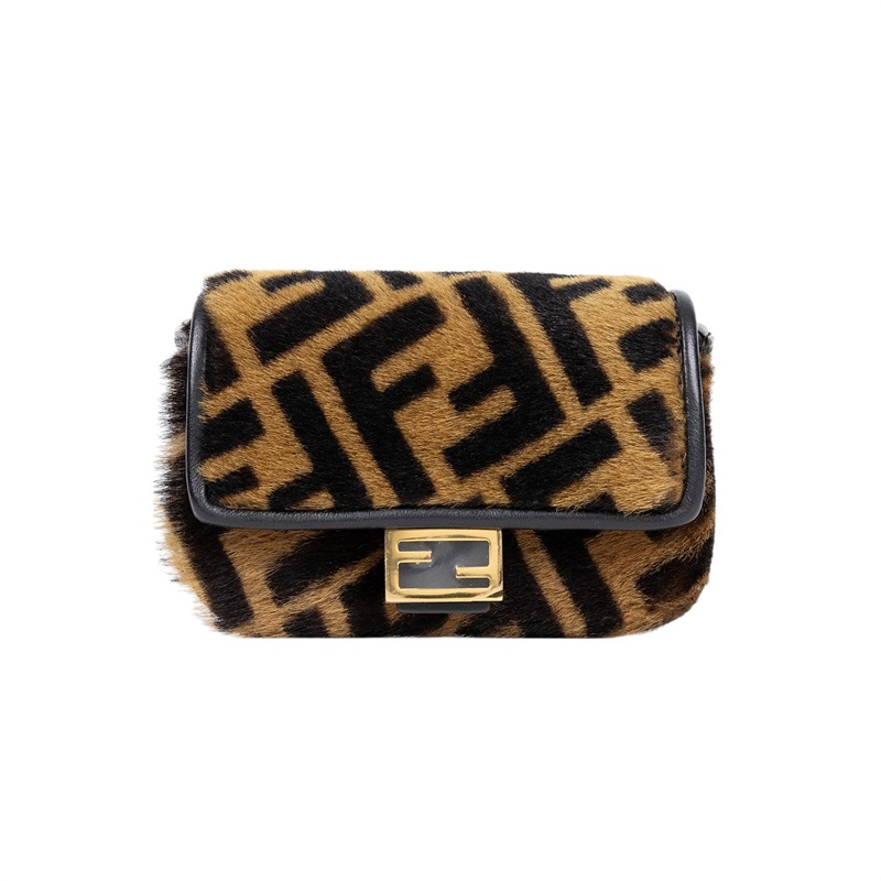 芬迪 FENDI FF Nano Baguette 吊飾 7AR844AEIV 深棕毛毛超迷你BAGUETTE法棍包 防塵袋/原廠盒子
