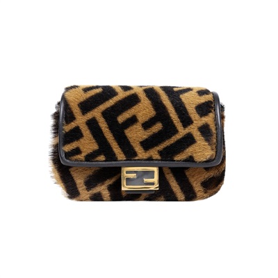 芬迪 FENDI FF Nano Baguette 吊飾 7AR844AEIV 深棕毛毛超迷你BAGUETTE法棍包 防塵袋/原廠盒子