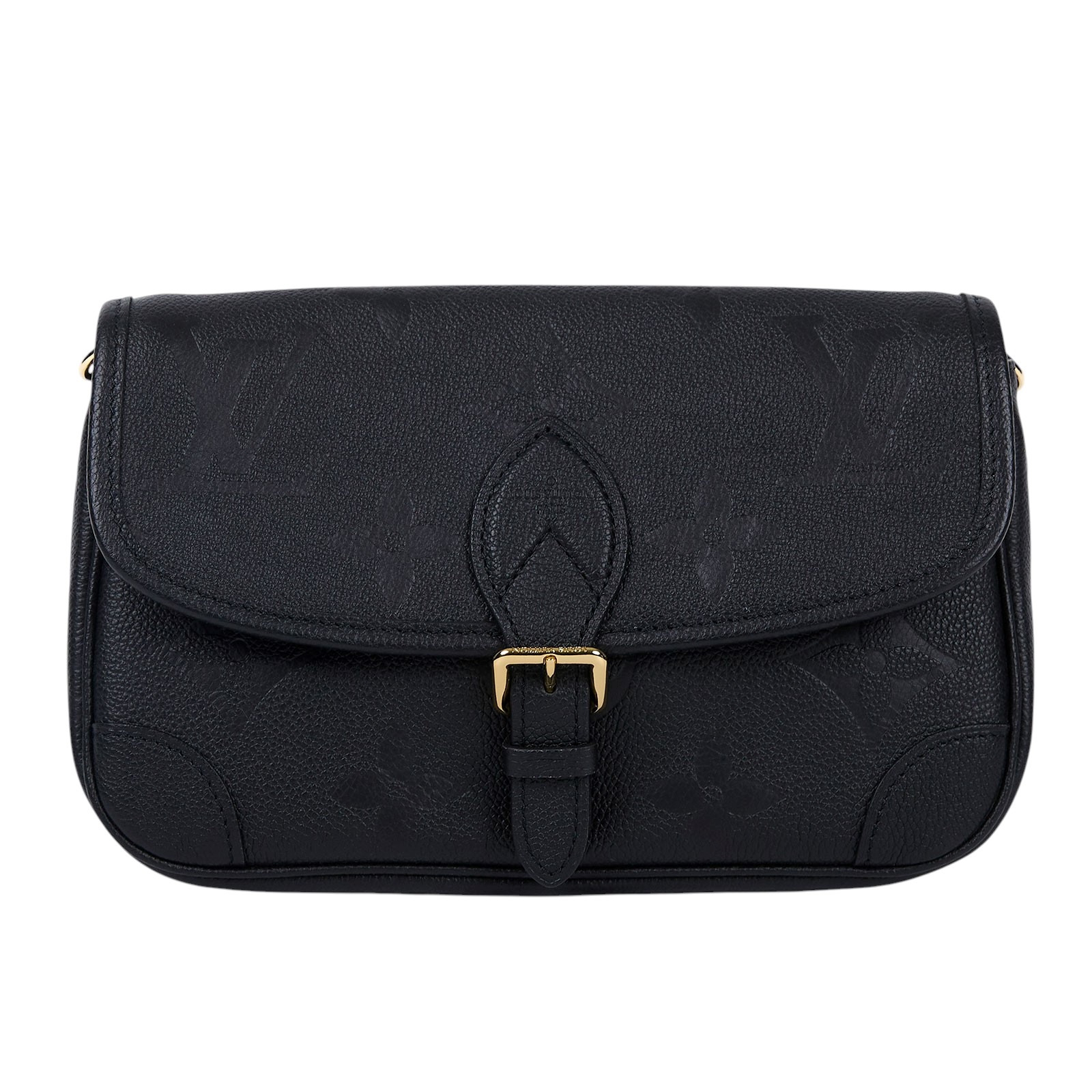 路易威登 LOUIS VUITTON Diane 腋下包法棍 單肩背包 黑色 M46386 晶片款 黑大原花壓紋DIANE 防塵袋/背帶