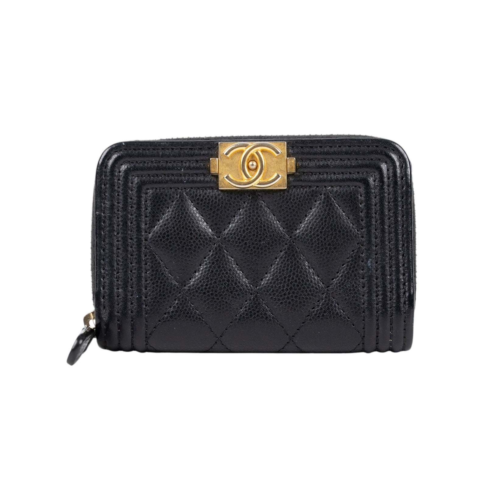 香奈兒 CHANEL BOY 拉鍊 零錢包 A80602 B01490 黑色荔枝BOY拉鍊卡包 原廠盒子/防塵袋/購買證明影本