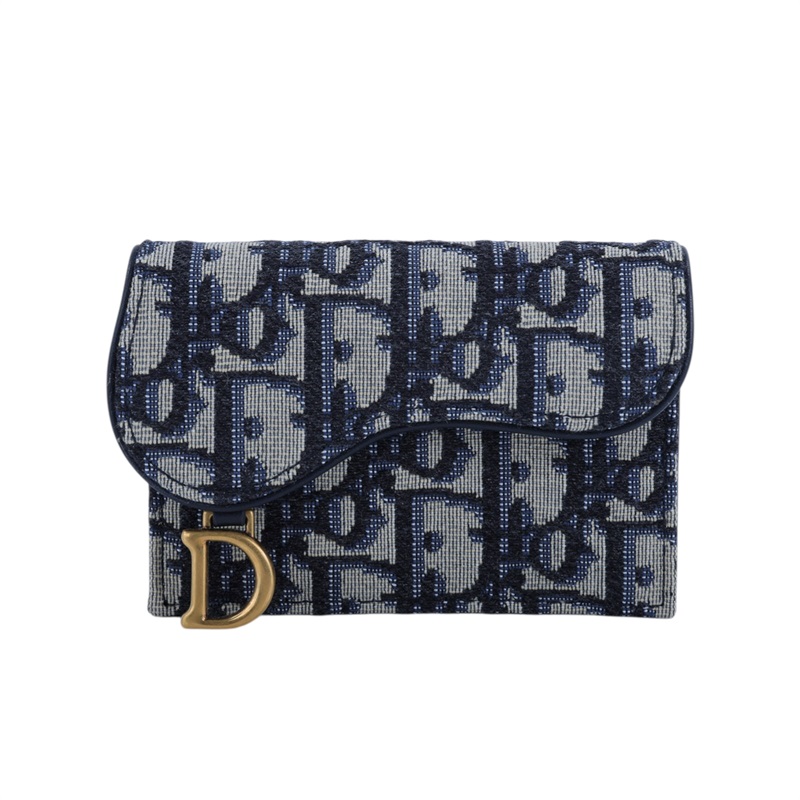 迪奧 CHRISTIAN DIOR Saddle 翻蓋卡片套 卡夾 緹花 S5611CTZQ 藍緹花SADDLE BLOOM卡夾 原廠盒子/防塵袋