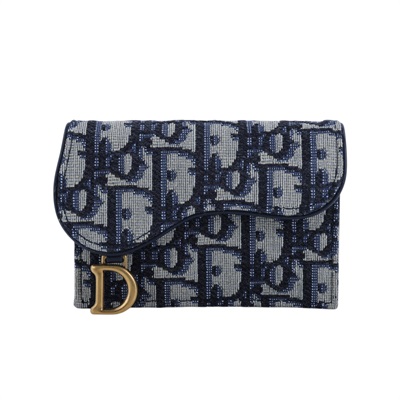 迪奧 CHRISTIAN DIOR Saddle 翻蓋卡片套 卡夾 緹花 S5611CTZQ 藍緹花SADDLE BLOOM卡夾 原廠盒子/防塵袋