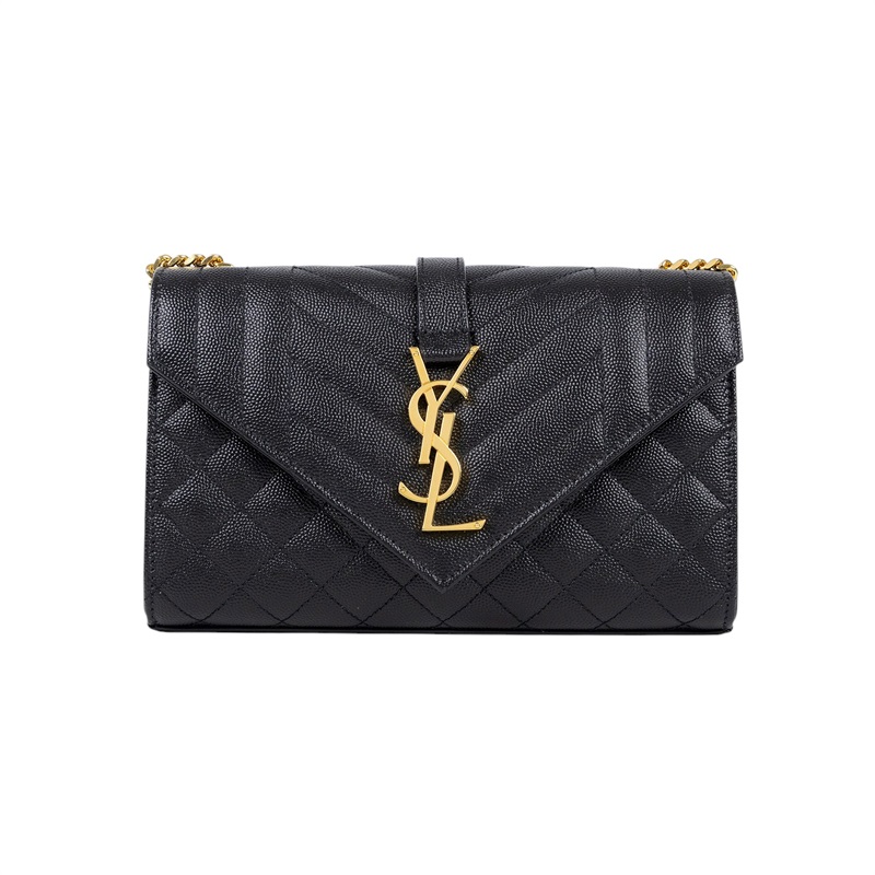 聖羅蘭 YSL SAINT LAURENT Envelope 粒面絎縫皮革 小型 信封袋 600195BOW91 黑金ENVELOPE 原廠盒子/購買證明