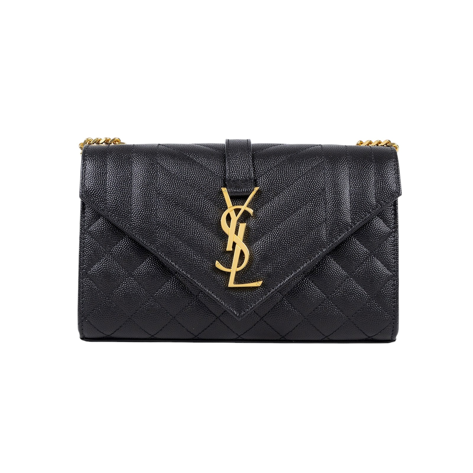 聖羅蘭 YSL SAINT LAURENT Envelope 粒面絎縫皮革 小型 信封袋 600195BOW91 黑金ENVELOPE 原廠盒子/購買證明