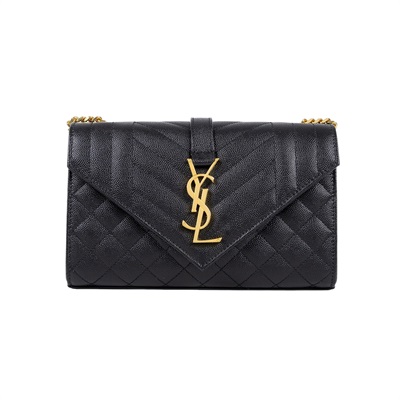 聖羅蘭 YSL SAINT LAURENT Envelope 粒面絎縫皮革 小型 信封袋 600195BOW91 黑金ENVELOPE 原廠盒子/購買證明
