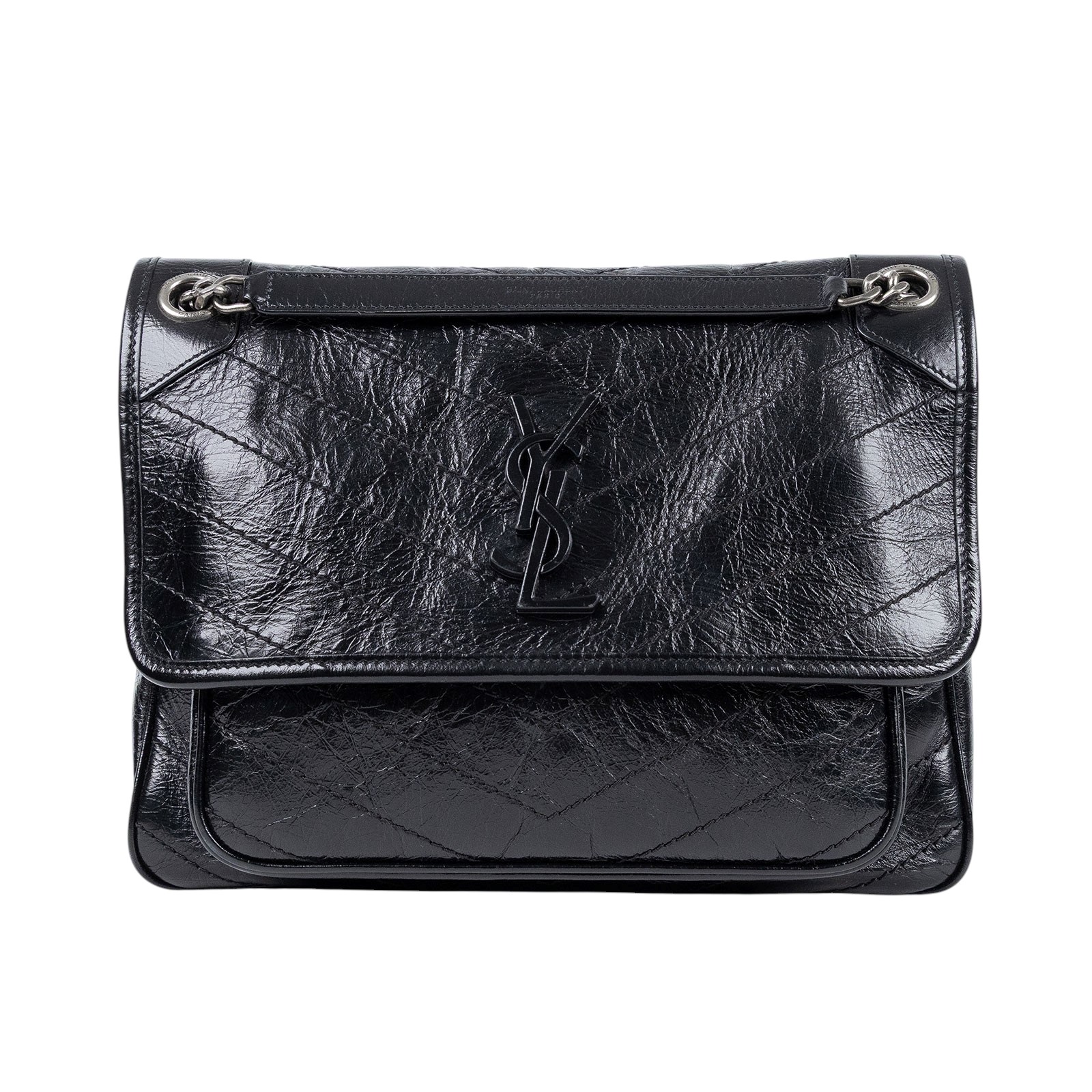 聖羅蘭 YSL SAINT LAURENT Niki 復古皮革 中型手袋 6331580EN04 黑NIKI中號 原廠盒子/防塵袋/購買證明