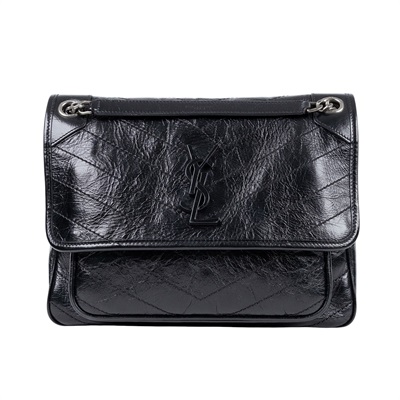 聖羅蘭 YSL SAINT LAURENT Niki 復古皮革 中型手袋 6331580EN04 黑NIKI中號 原廠盒子/防塵袋/購買證明