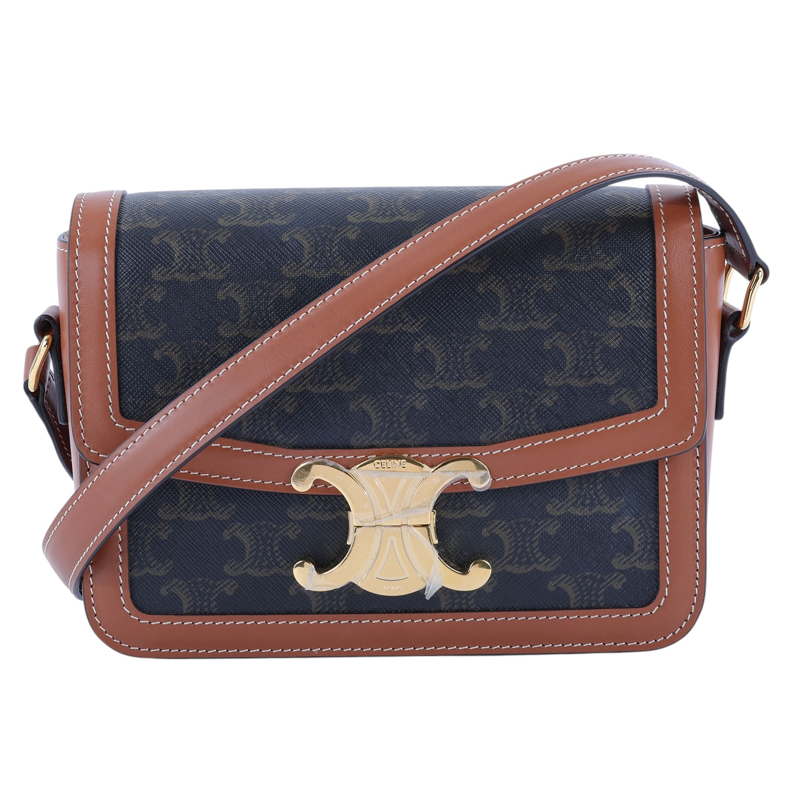 思琳 CELINE 標誌印花 牛皮革 Teen Triomphe 凱旋門 肩背包 188882BZ4 棕凱旋TEEN TRIOMPHE肩背包 防塵袋