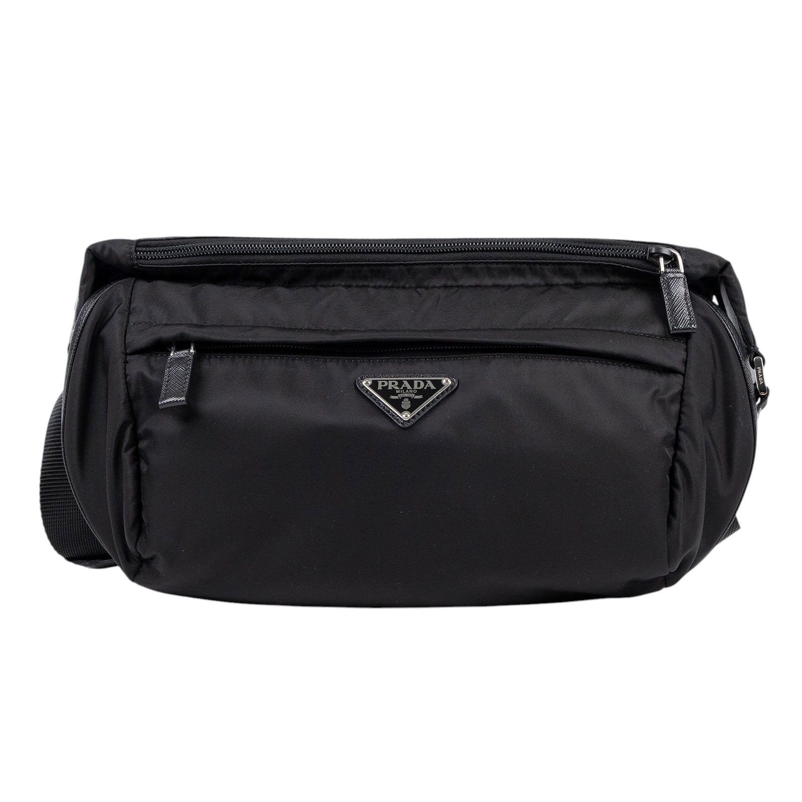 普拉達 PRADA Re-Nylon Saffiano 皮革 肩背袋 2VH994_2DMG 黑尼龍肩背包 防塵袋