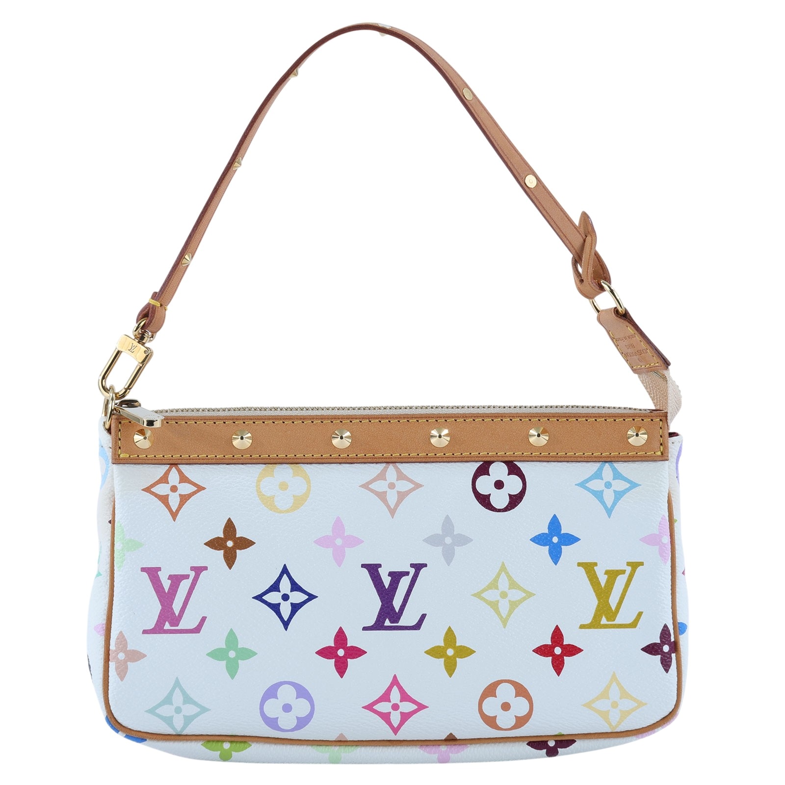 路易威登 LOUIS VUITTON Pochette Accessoires 手提包 村上隆聯名 M92649 白彩鉚釘肩背包 防塵袋