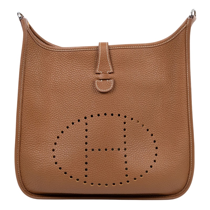 愛馬仕 Hermes Evelyne Bag 伊芙琳包 29 馬蹄型 銀色五金 金棕 H056277CK37 B刻  原廠盒子/防塵袋/背帶/購買證明影本