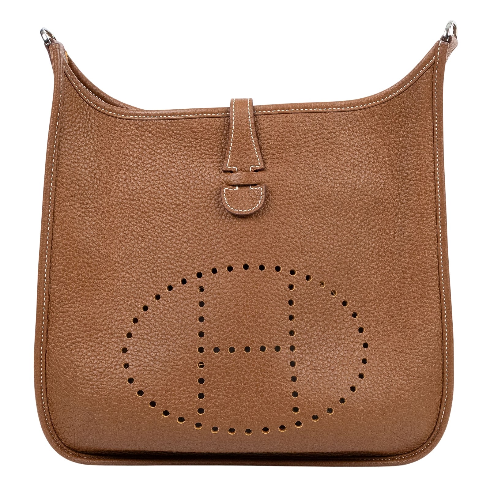 愛馬仕 Hermes Evelyne Bag 伊芙琳包 29 馬蹄型 銀色五金 金棕 H056277CK37 B刻  原廠盒子/防塵袋/背帶/購買證明影本