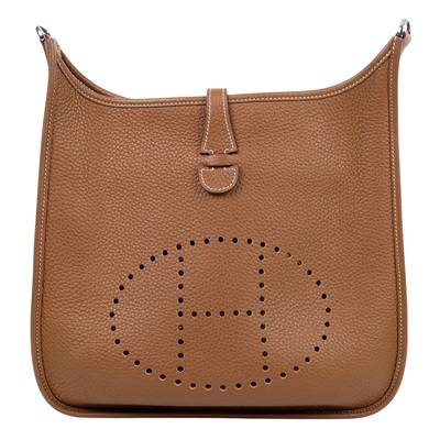 愛馬仕 Hermes Evelyne Bag 伊芙琳包 29 馬蹄型 銀色五金 金棕 H056277CK37 B刻  原廠盒子/防塵袋/背帶/購買證明影本