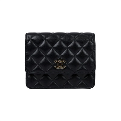 香奈兒 CHANEL 雙C LOGO WOC 單肩包 斜肩包 AP3755 晶片款 黑荔枝星星背帶WOC 18CM 原廠盒子/防塵袋