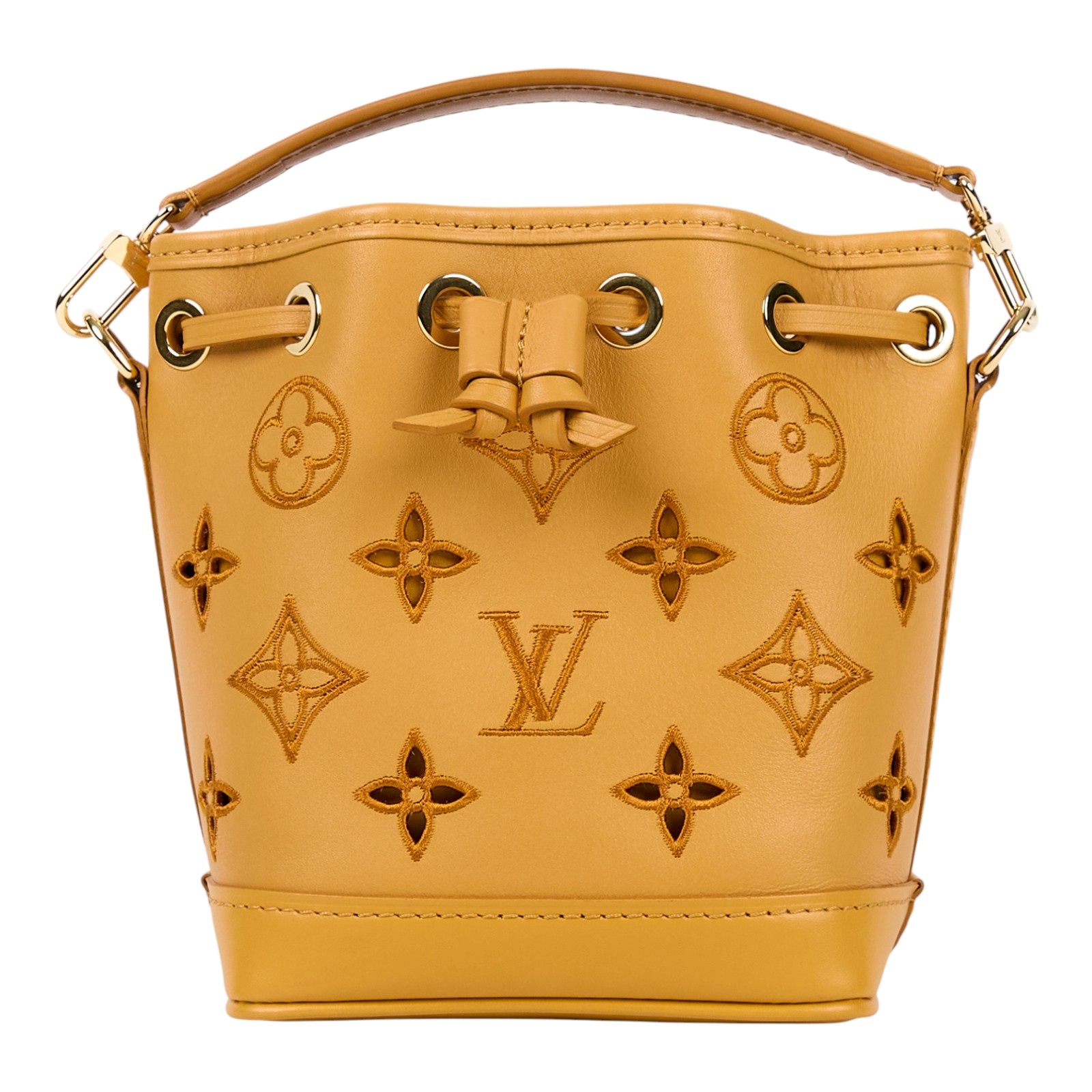 路易威登 LOUIS VUITTON Nano Noé 老花 水桶包 斜背包 M82469 晶片款 南瓜黃原花Nano Noe 原廠盒子/防塵袋/購買證明