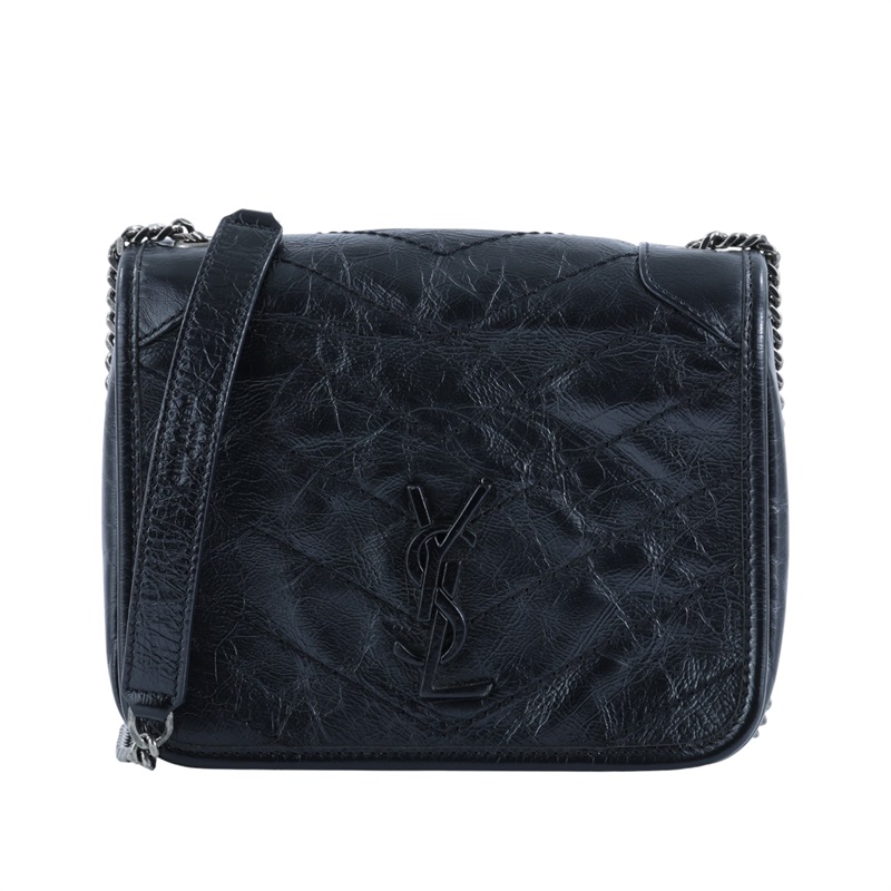 聖羅蘭 YSL SAINT LAURENT Niki 復古皮革 手袋 銀色五金 5831030EN04 黑NIKI WOC 原廠盒子/防塵袋