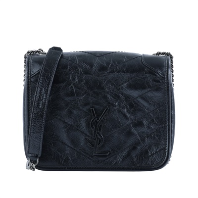 聖羅蘭 YSL SAINT LAURENT Niki 復古皮革 手袋 銀色五金 5831030EN04 黑NIKI WOC 原廠盒子/防塵袋