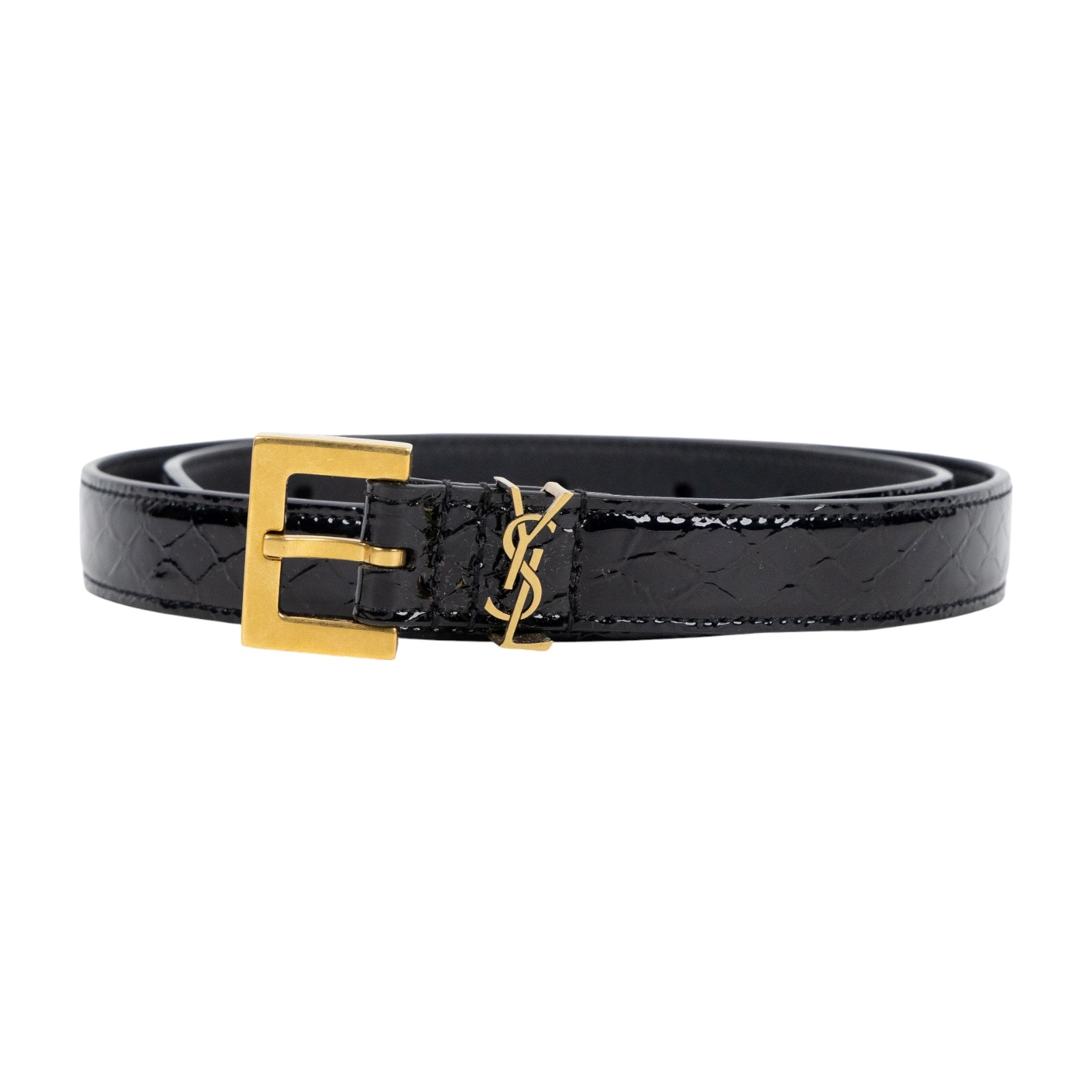 聖羅蘭 YSL SAINT LAURENT Cassandre 光面BOX皮革 方形搭扣 幼身 腰帶 554465BOO0W_70  防塵袋