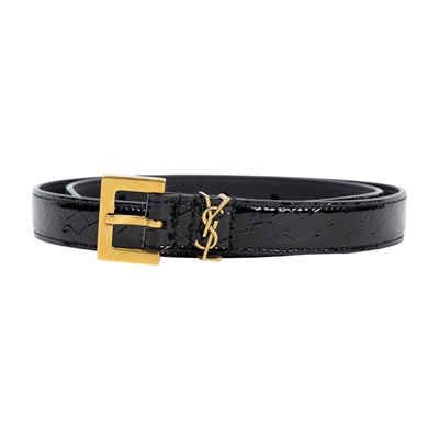 聖羅蘭 YSL SAINT LAURENT Cassandre 光面BOX皮革 方形搭扣 幼身 腰帶 554465BOO0W_70  防塵袋