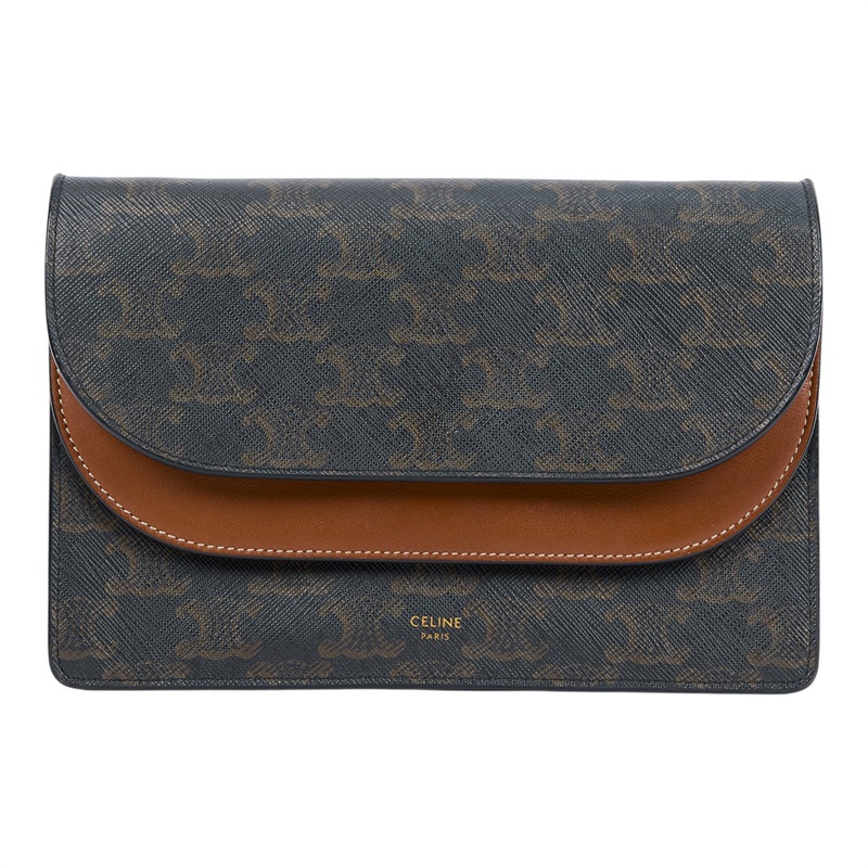 思琳 CELINE Triomphe 帆布  平滑羊皮 Strap 錢包 10D852CG9 黃褐色STRAP信封包 原廠盒子/防塵袋/購買證明