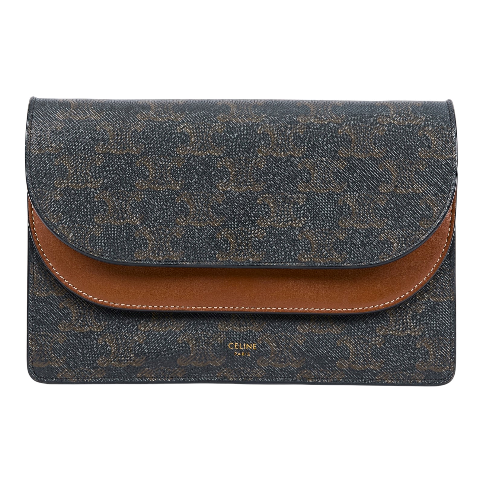 思琳 CELINE Triomphe 帆布  平滑羊皮 Strap 錢包 10D852CG9 黃褐色STRAP信封包 原廠盒子/防塵袋/購買證明