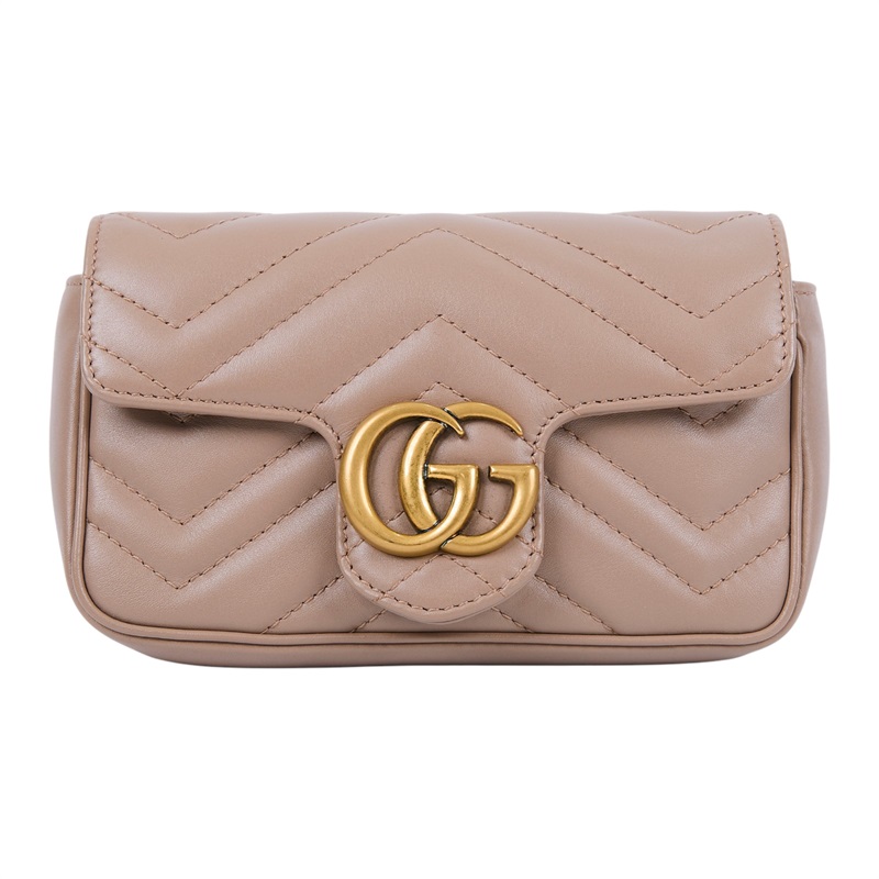 古馳 GUCCI GG Mormont 絎縫 超迷你袋 476433 DTDCT 藕粉MARMONT MINI 鍊帶