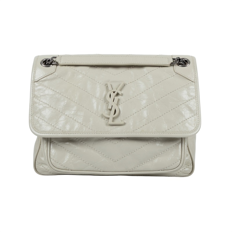 聖羅蘭 YSL SAINT LAURENT Niki 復古皮革 中型手袋 銀色五金 6331580EN04 白NIKI中號 防塵袋